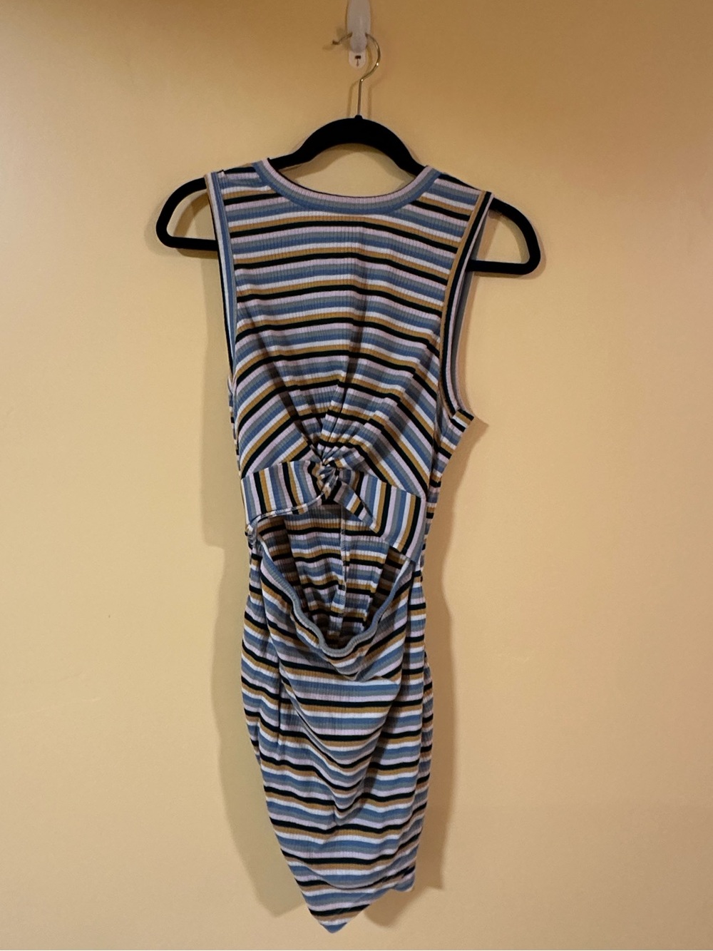 Striped Sleeveless Twist-Back Dress in Blue and White